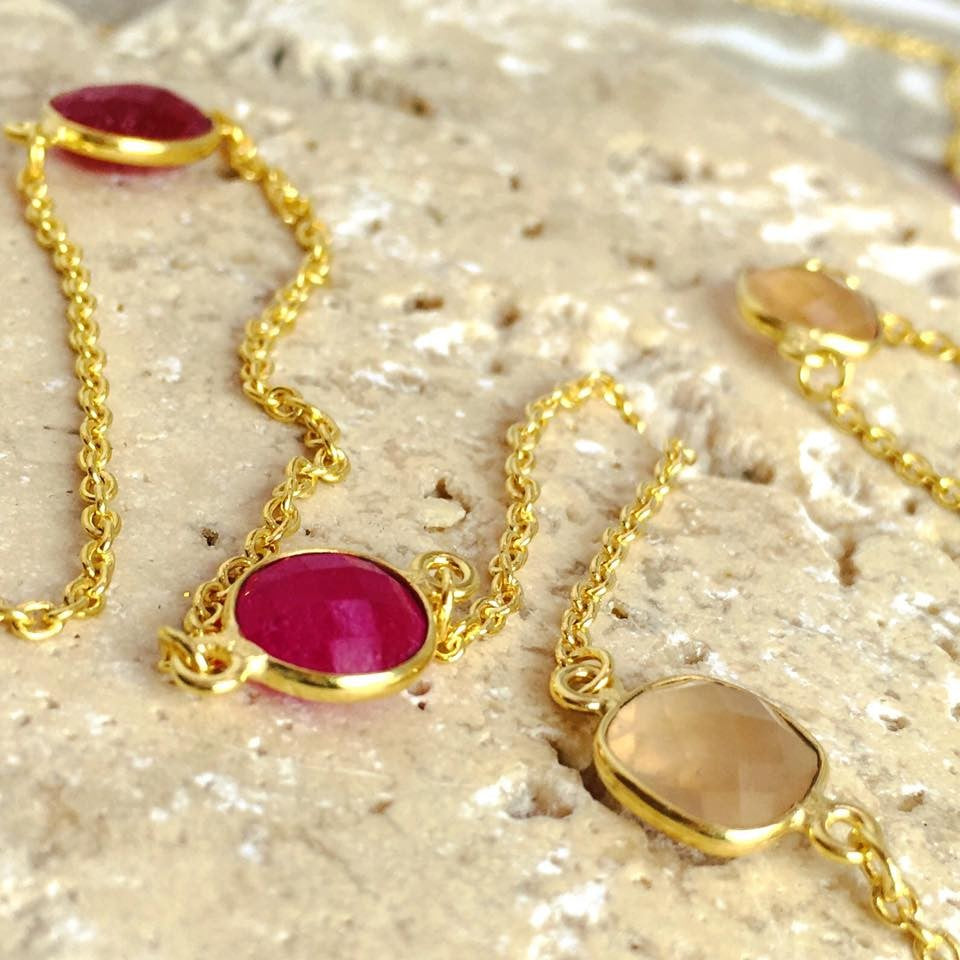 Fuchsia Chalcedony Semi-Precious Gold Necklace