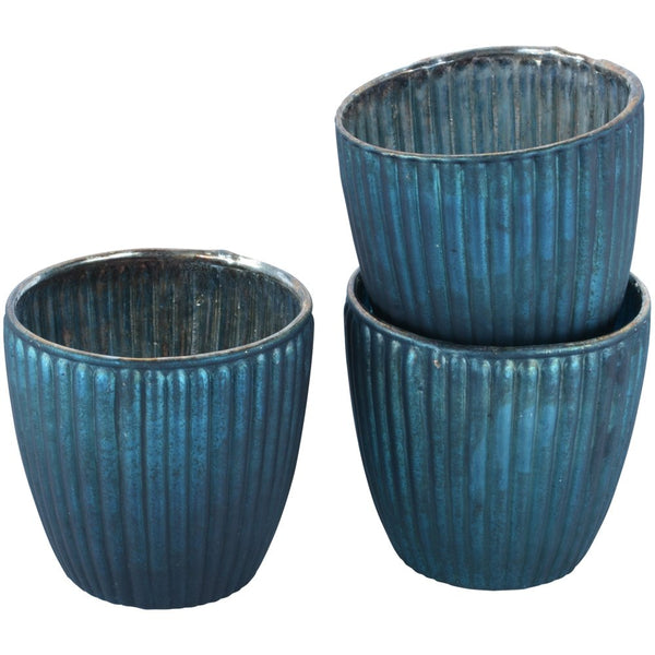 Matt Teal Ribbed Beaker Votive Large