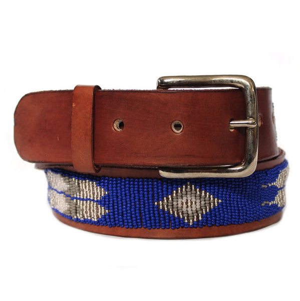 Blue Feather Beaded Leather Belt