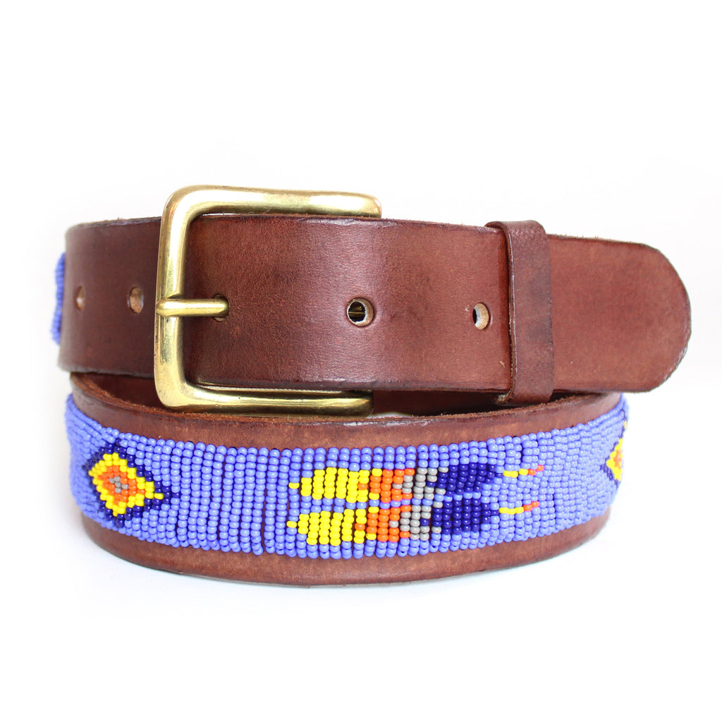 Masai Blue Feather Beaded Leather Belt