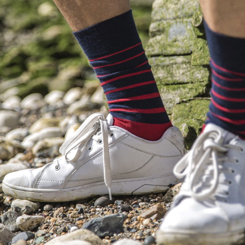 Navy & Red Striped Mens Socks