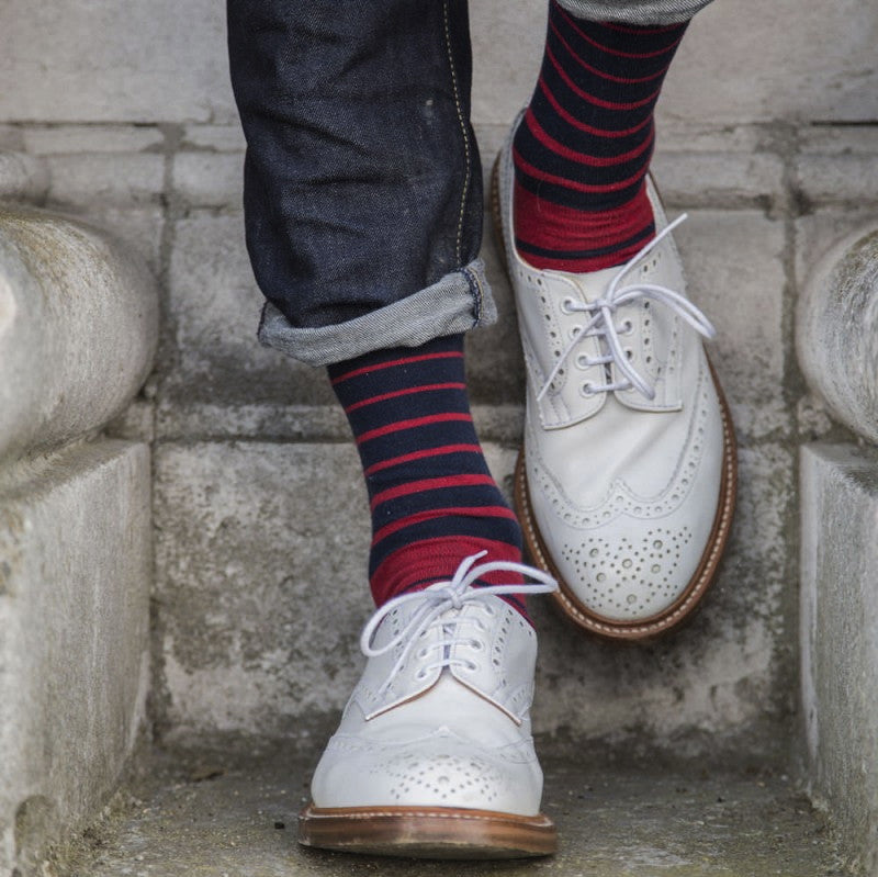 Navy & Red Striped Mens Socks