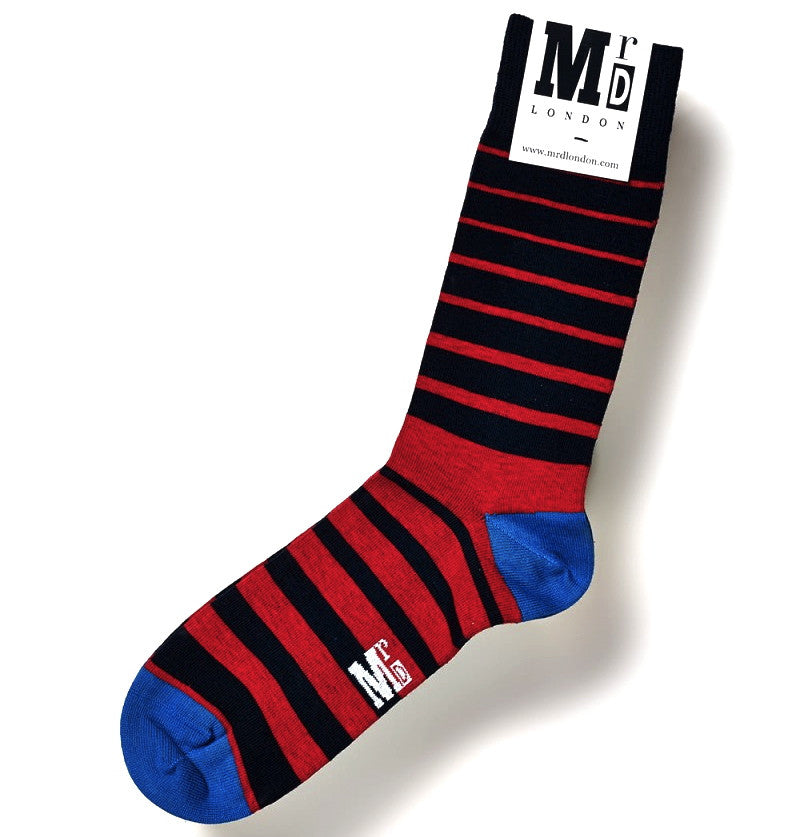 Navy & Red Striped Mens Socks