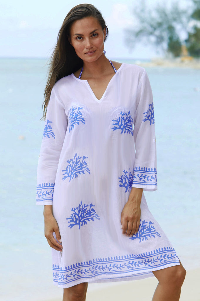 White & Cobalt Blue Guadalupe Organic Cotton Tunic