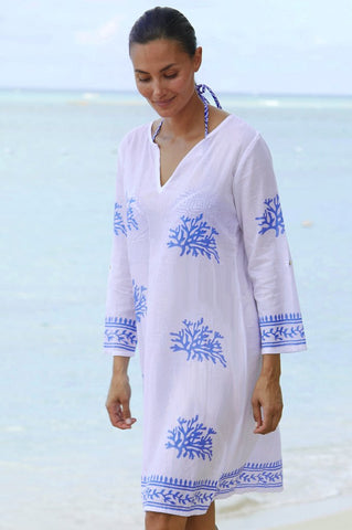 White & Cobalt Blue Guadalupe Organic Cotton Tunic