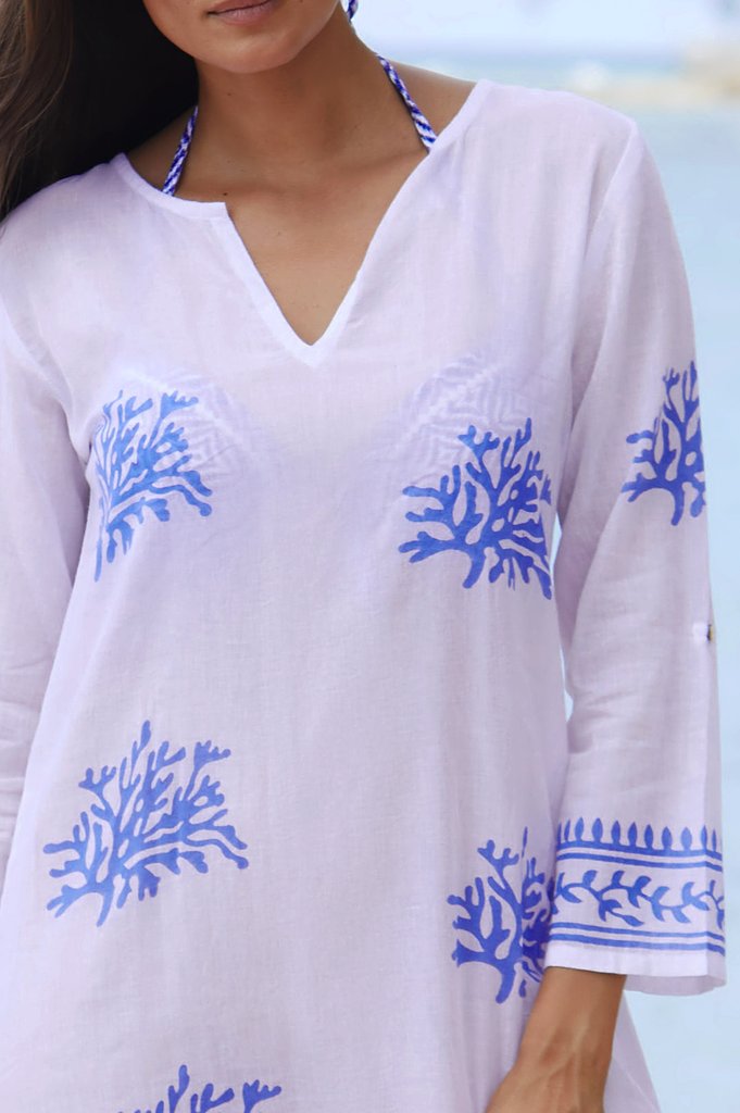 White & Cobalt Blue Guadalupe Organic Cotton Tunic