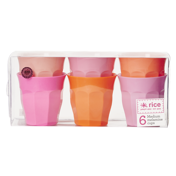 Set of 6 Melamine Pink/Orange Neon Cups
