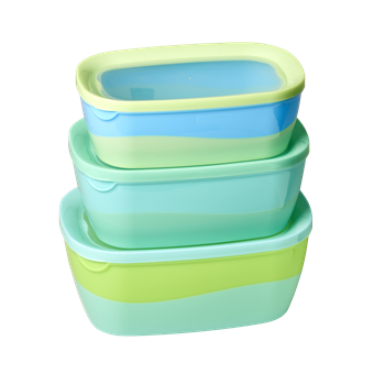 Blue/Green Rectangular Food Boxes (Set of 3)