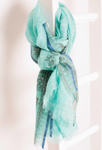 Turquoise Shangri La Wool & Silk Scarf