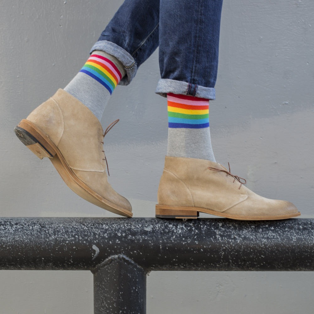 Grey Rainbow Striped Socks