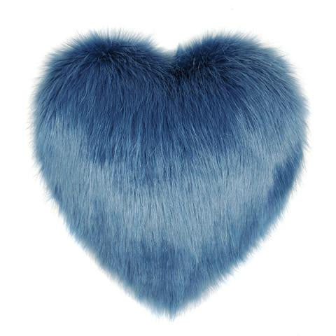 Marine Blue Faux Fur Heart Cushion