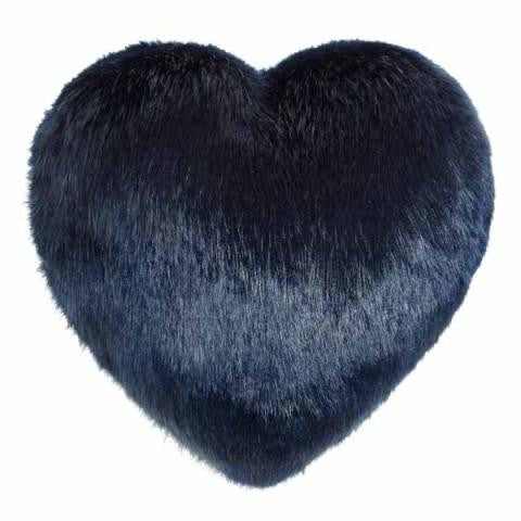 Midnight Blue Faux Fur Heart Cushion