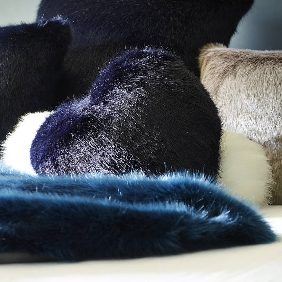 Midnight Blue Faux Fur Heart Cushion