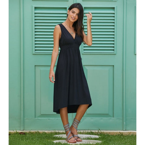 Luca Vanucci | Linen Venetian V Neck Dress Royal Blue