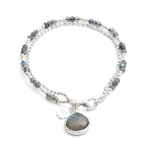 Labradorite Two Strand Sterling Silver Bracelet