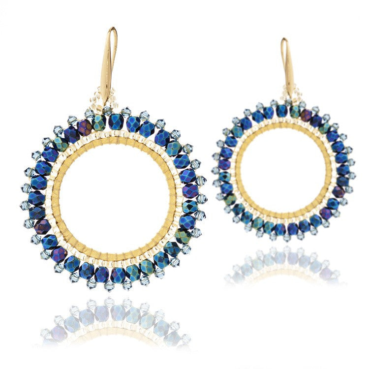 Navy Swarovski Crystal Hoop Earrings