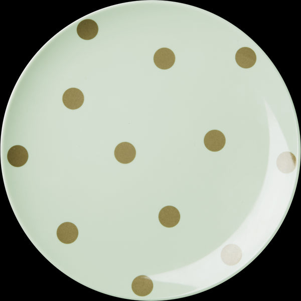 Melamine Green Side Plate with Gold Polka Dots