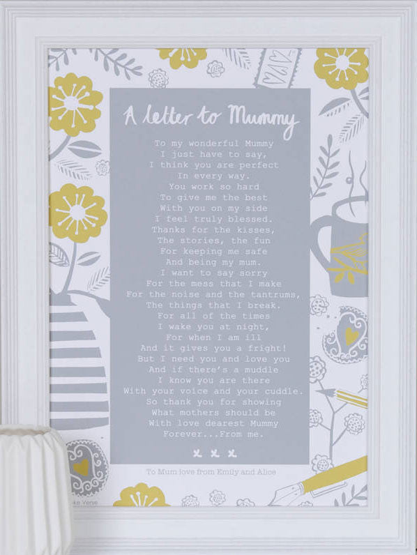 A Letter To Mummy Poem Print