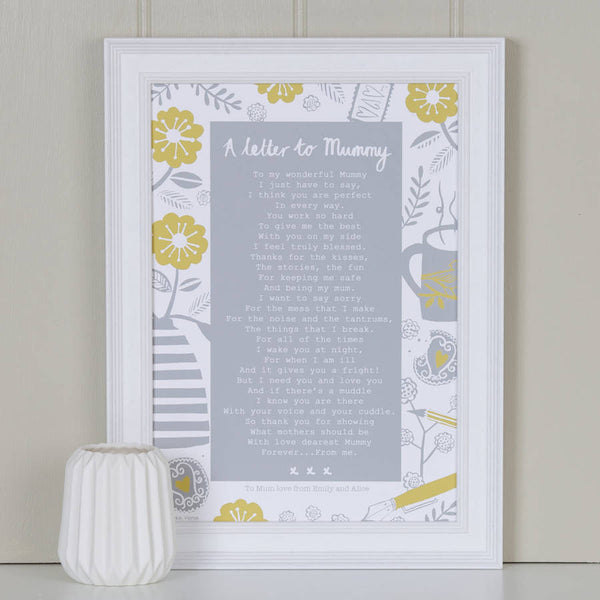 A Letter To Mummy Poem Print