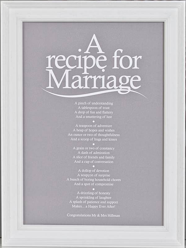 'A Recipe For Marriage?' Poem Print