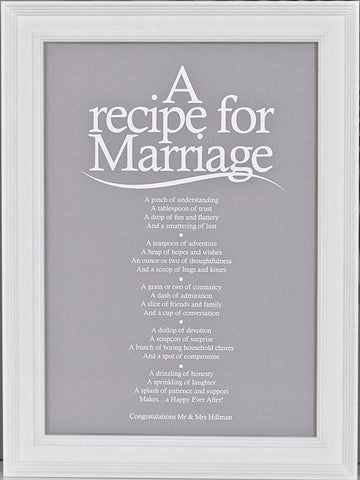 'A Recipe For Marriage?' Poem Print