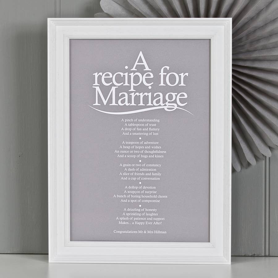 'A Recipe For Marriage?' Poem Print