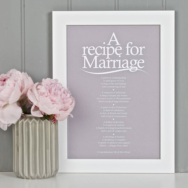 'A Recipe For Marriage?' Poem Print