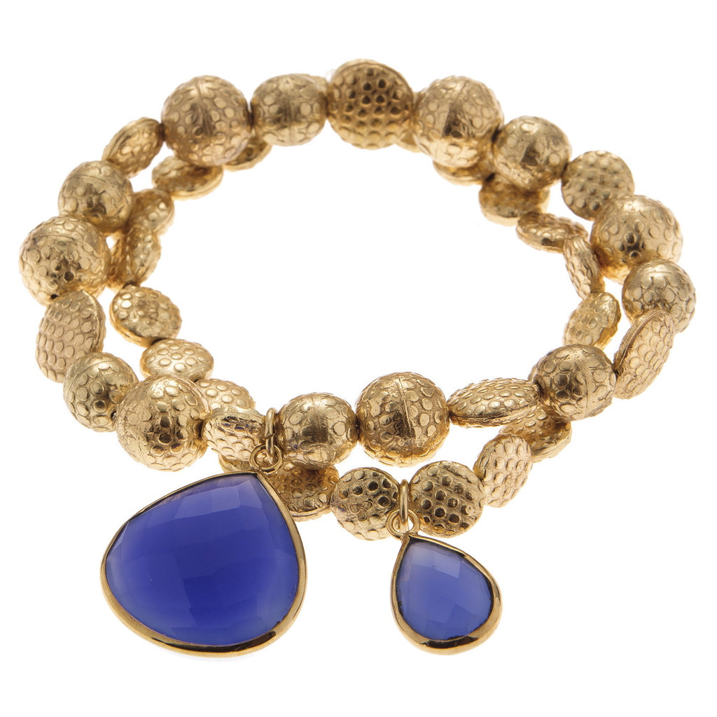 Blue Denim Chalcedony Drop Stone Twin Bracelet