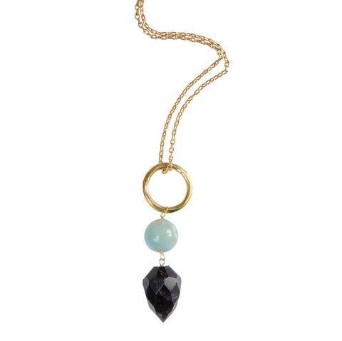 Brass Necklace with Amethyst & Amazonite Pendant