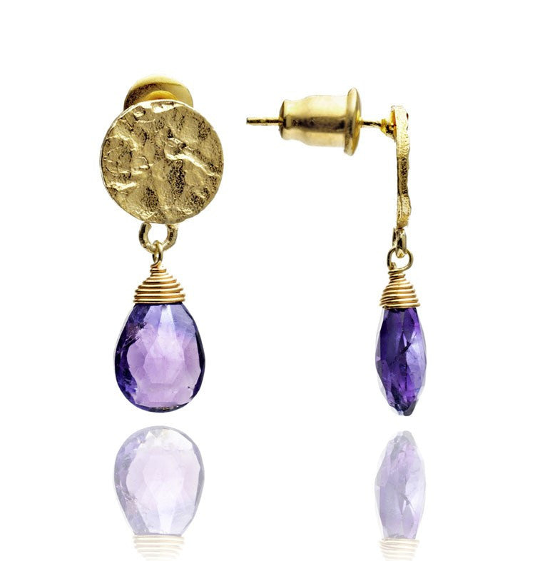 Azuni London Gold Plated Amethyst Drop Earrings