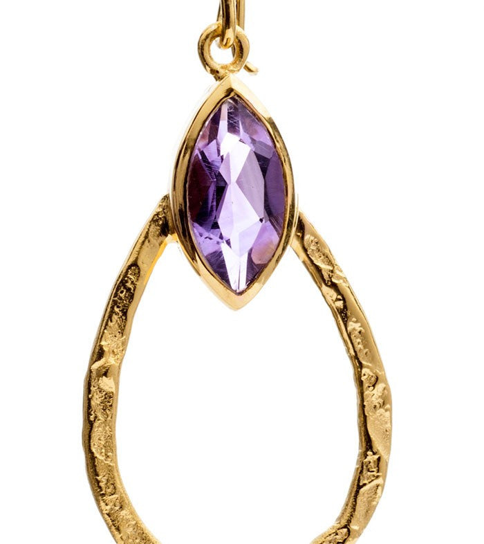 Amethyst Teardrop Hoop Earrings