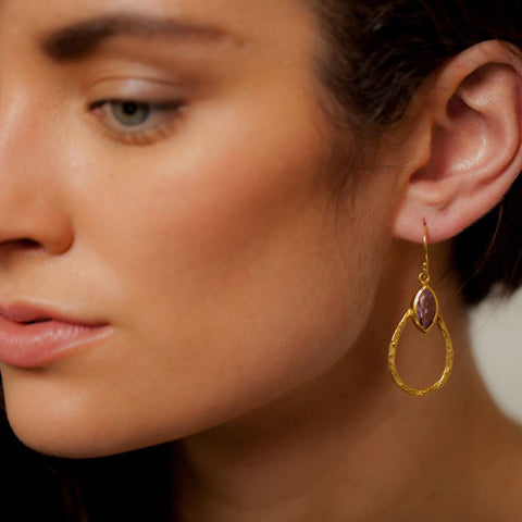 Amethyst Teardrop Hoop Earrings