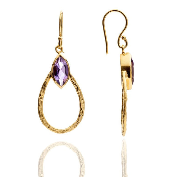 Amethyst Teardrop Hoop Earrings