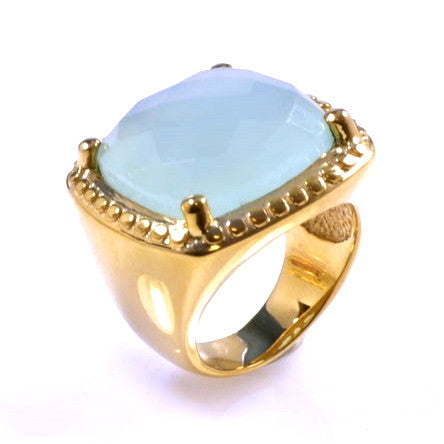 Aqua Chalcedony Gold Plated Ring