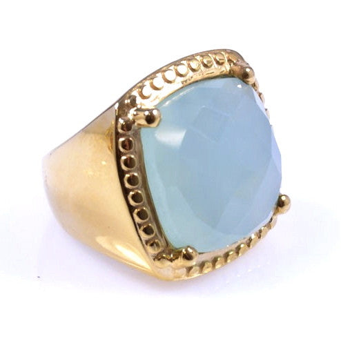 Aqua Chalcedony Gold Plated Ring