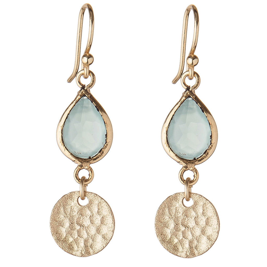 Aqua Chalcedony Disc Drop Earrings