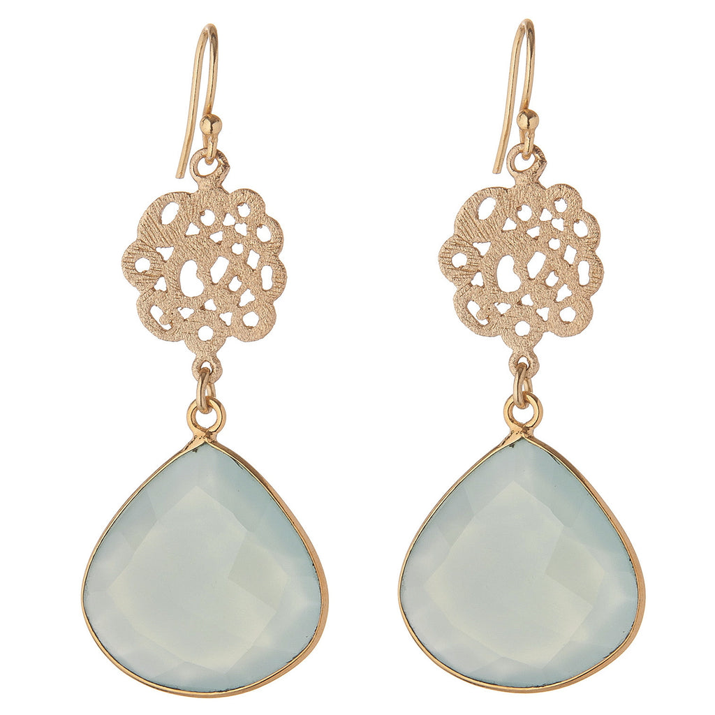 Aqua Chalcedony Cutwork Earrings