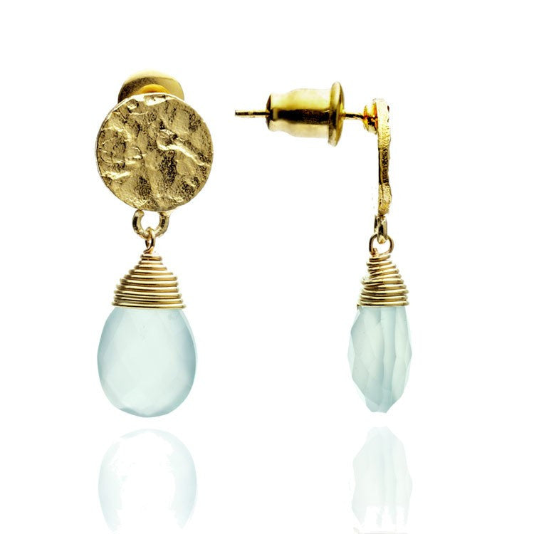 Gold Plated Aqua Chalcedony Drop Earrings