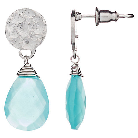  Silver Plated Aqua Chalcedony Drop Earrings