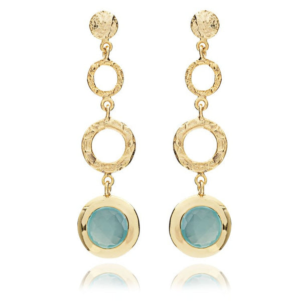 Aqua Long Hoop Textured Drop Earrings