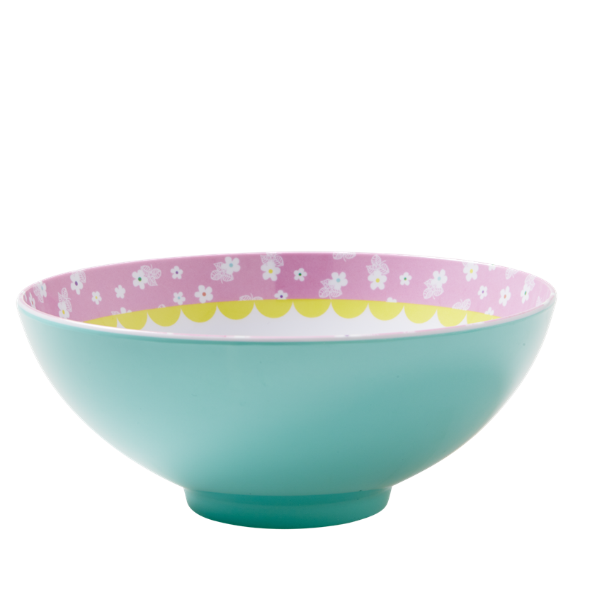 Aqua Japanese Bird Print Melamine Bowl