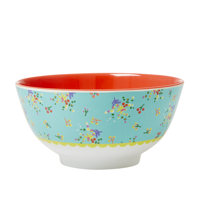 Aqua Mini Flower Melamine Print Bowl