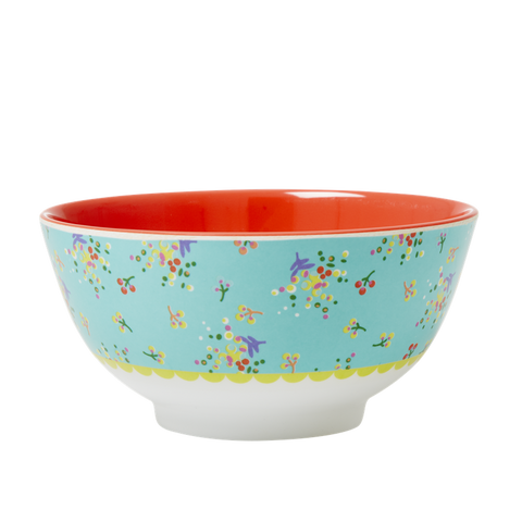 Aqua Mini Flower Melamine Print Bowl