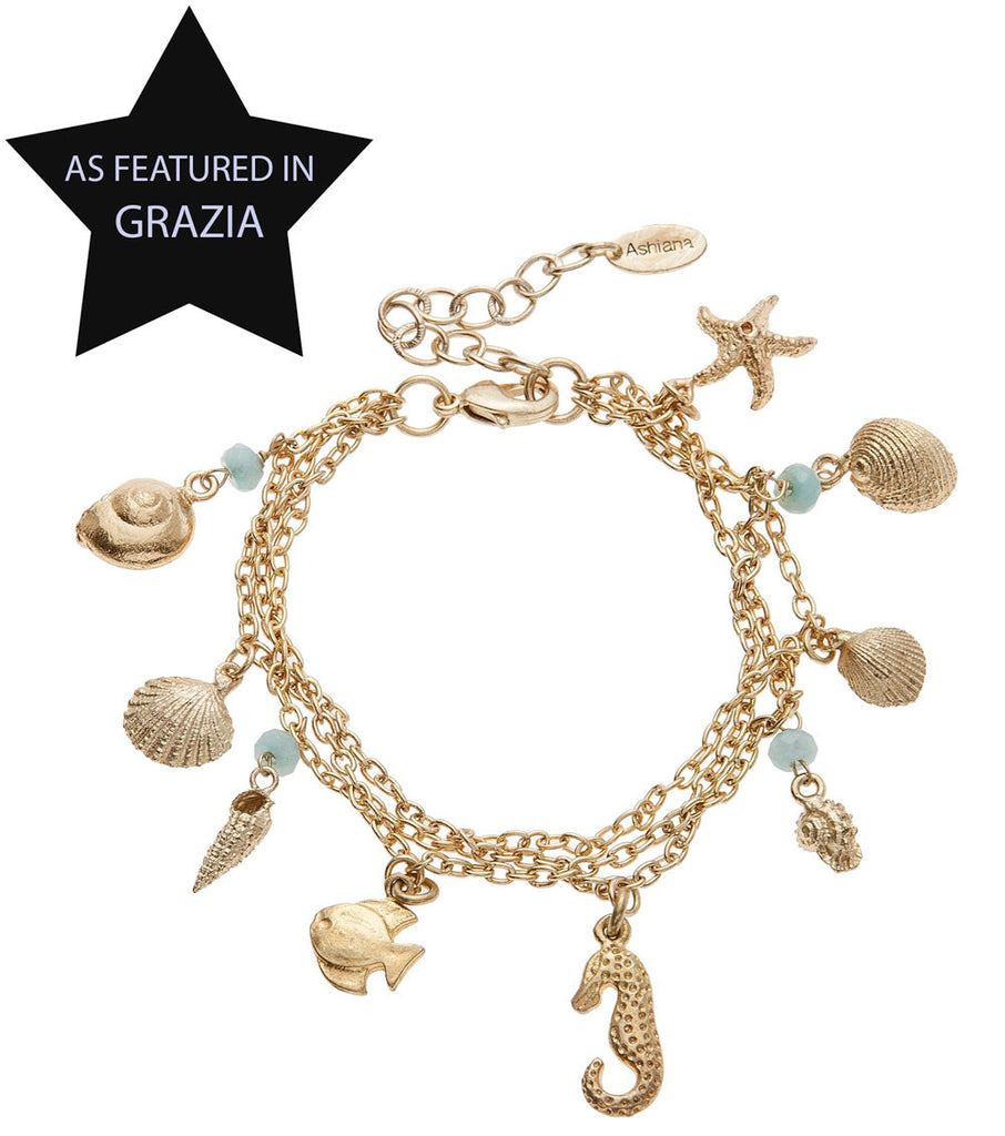 Gold Plated Aqua Sea Charm Bracelet