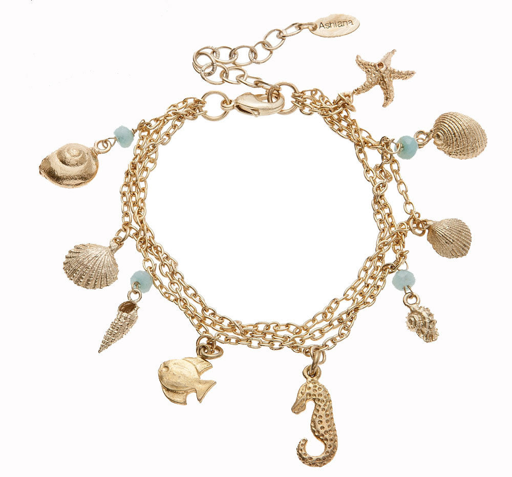 Gold Plated Aqua Sea Charm Bracelet