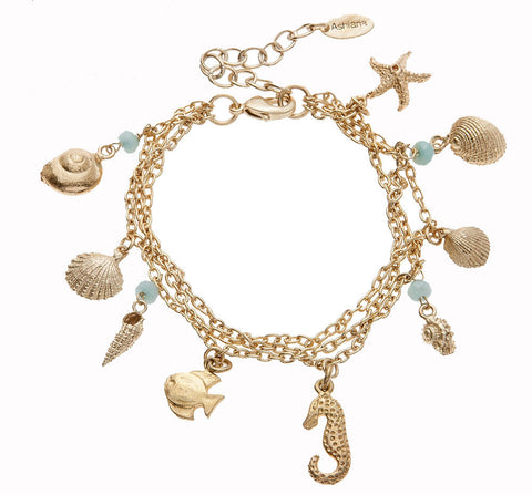 Gold Plated Aqua Sea Charm Bracelet