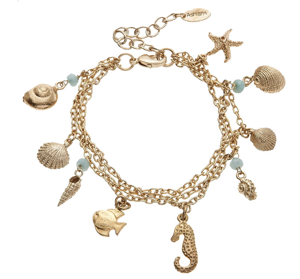 Gold Plated Aqua Sea Charm Bracelet