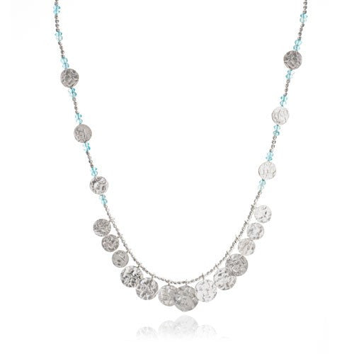 Aqua Semi-Precious Textured Silver Coin Necklace