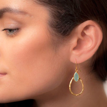 Aqua Chalcedony Teardrop Hoop Earrings