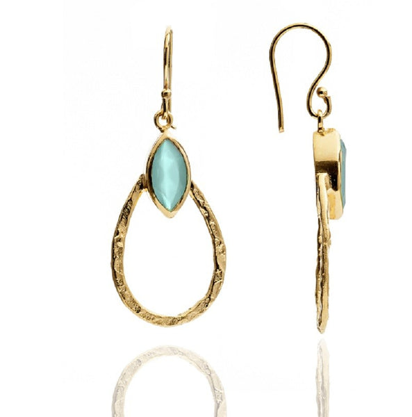 Aqua Chalcedony Teardrop Hoop Earrings